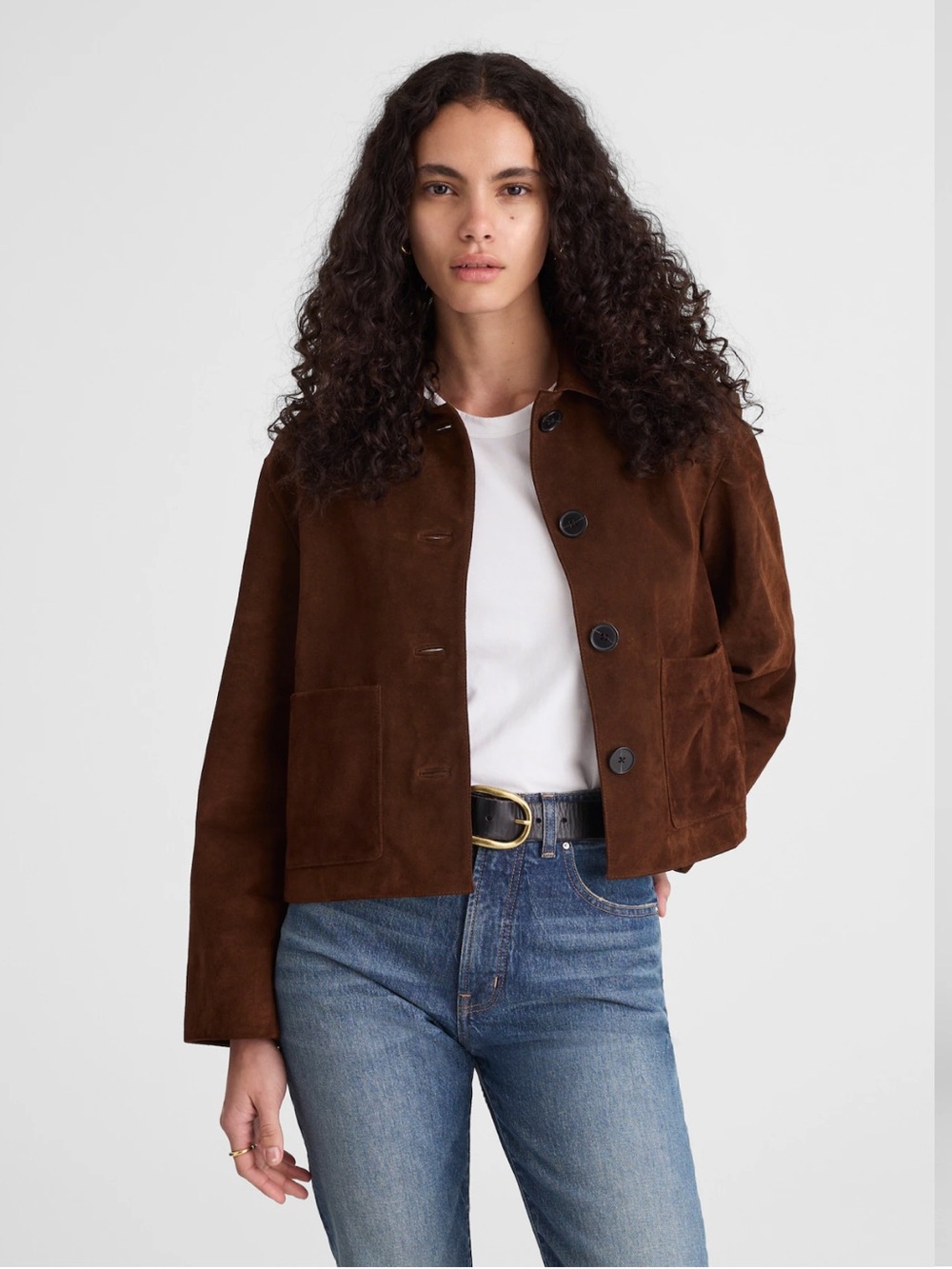 NWOT Madewell Boxy-Crop Jacket in Suede in Brown Dark Roast Size Small - NW087